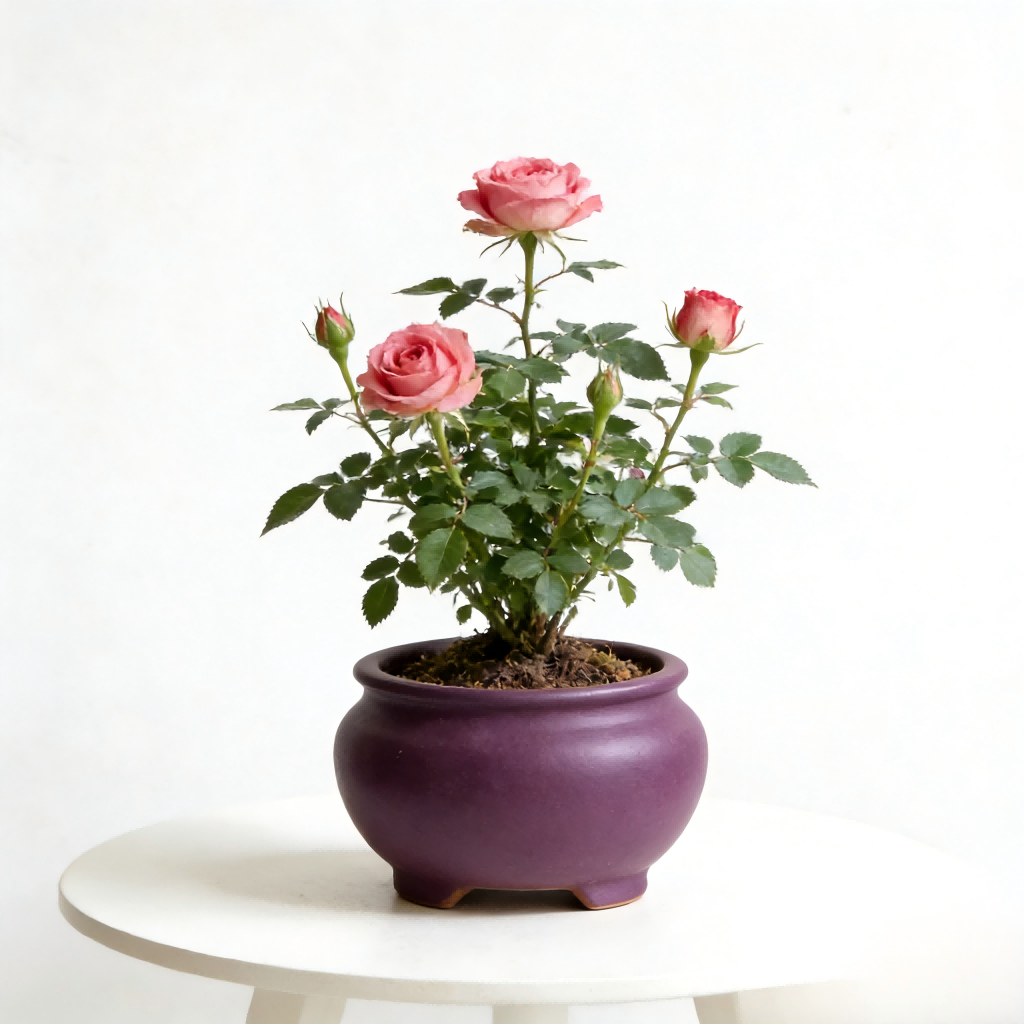 Artificial Pink Rose Plant in Ceramic Pot