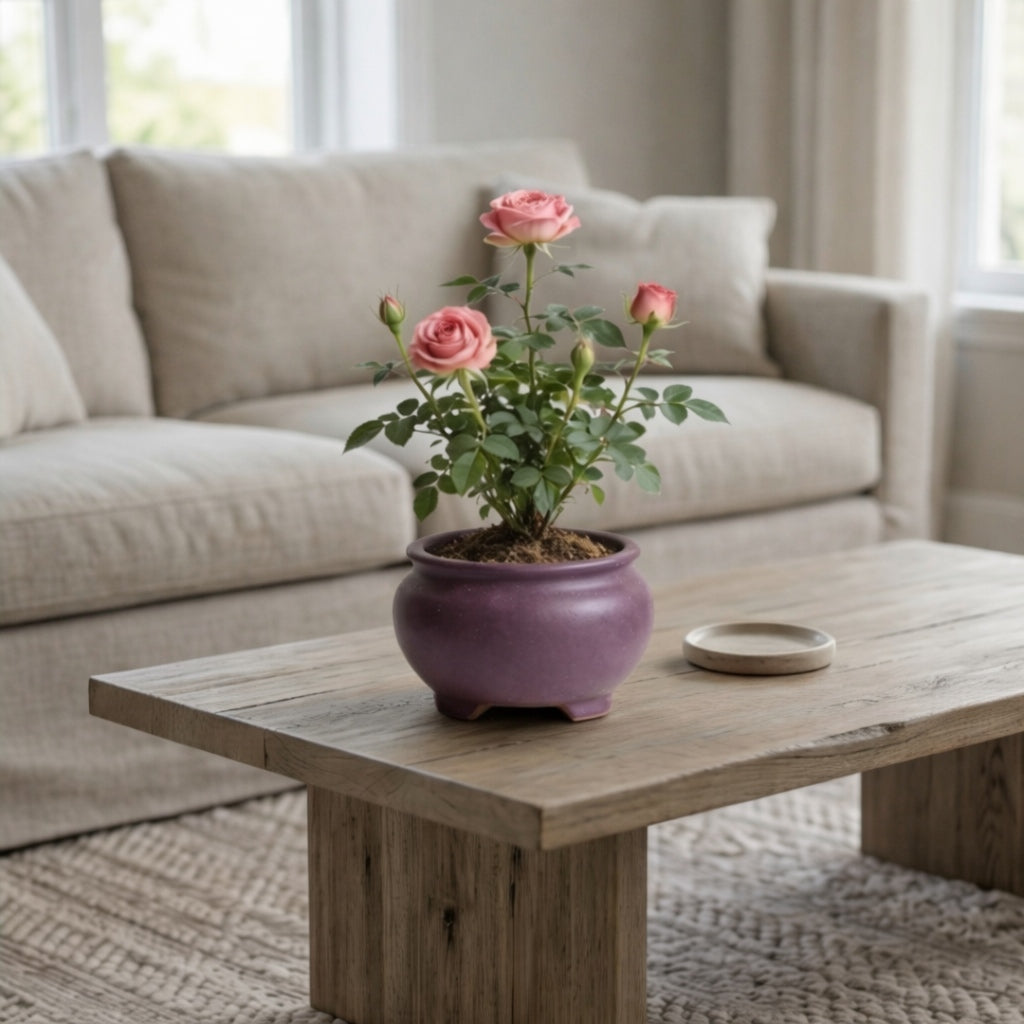 Artificial Pink Rose Plant in Ceramic Pot
