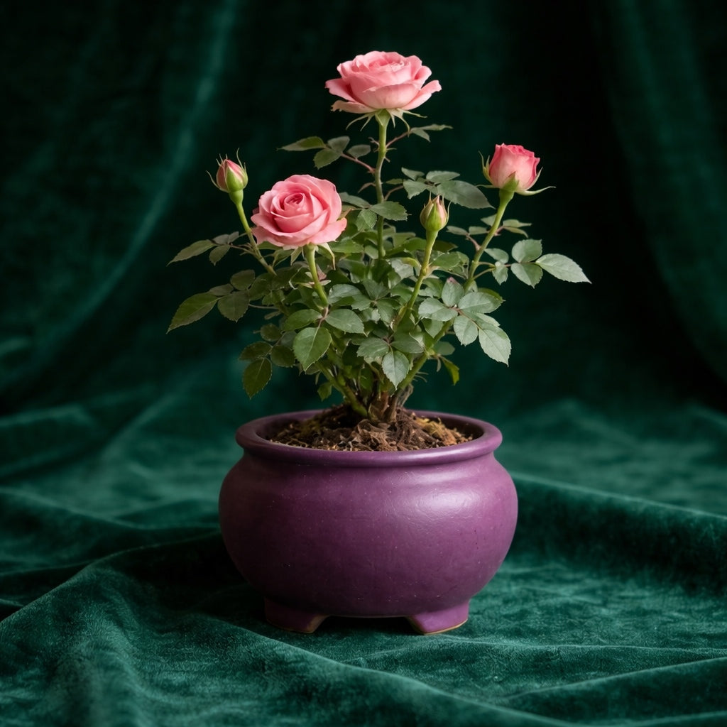 Artificial Pink Rose Plant in Ceramic Pot