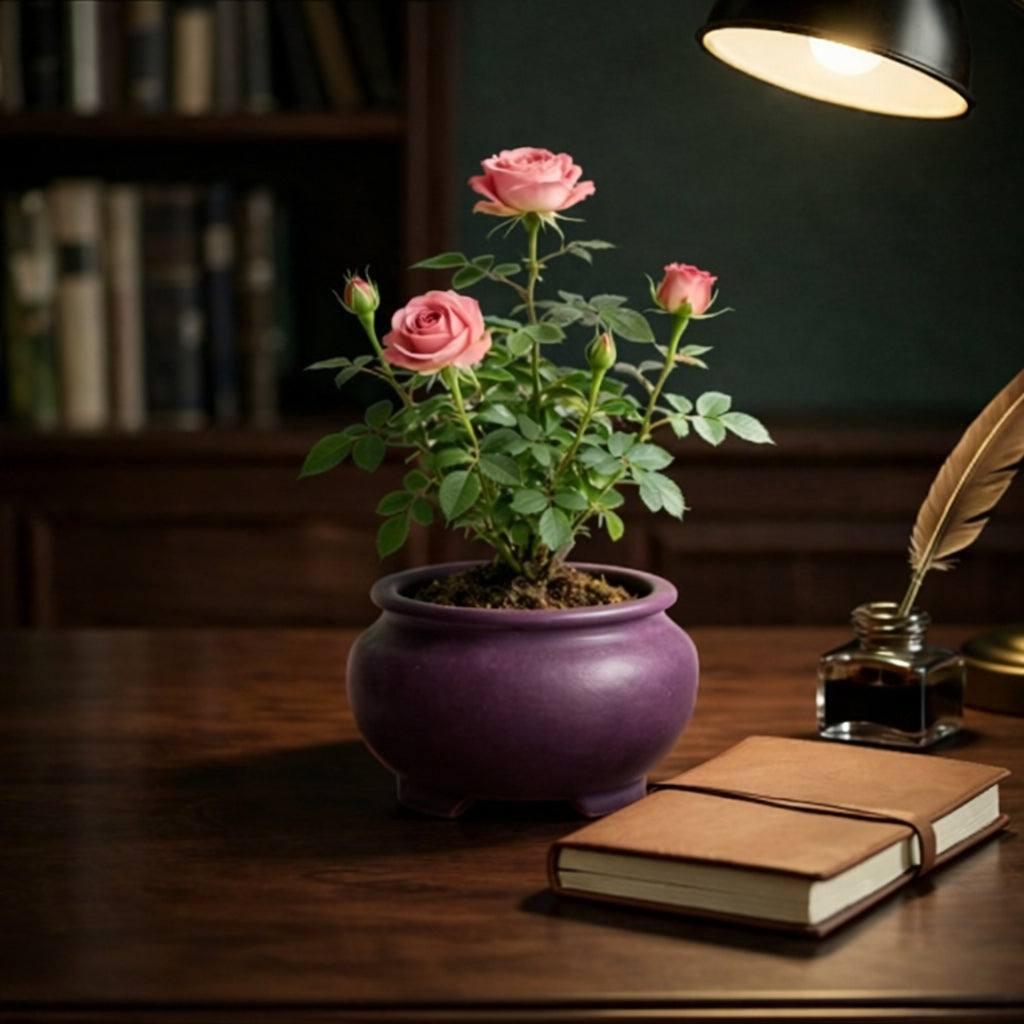 Artificial Pink Rose Plant in Ceramic Pot