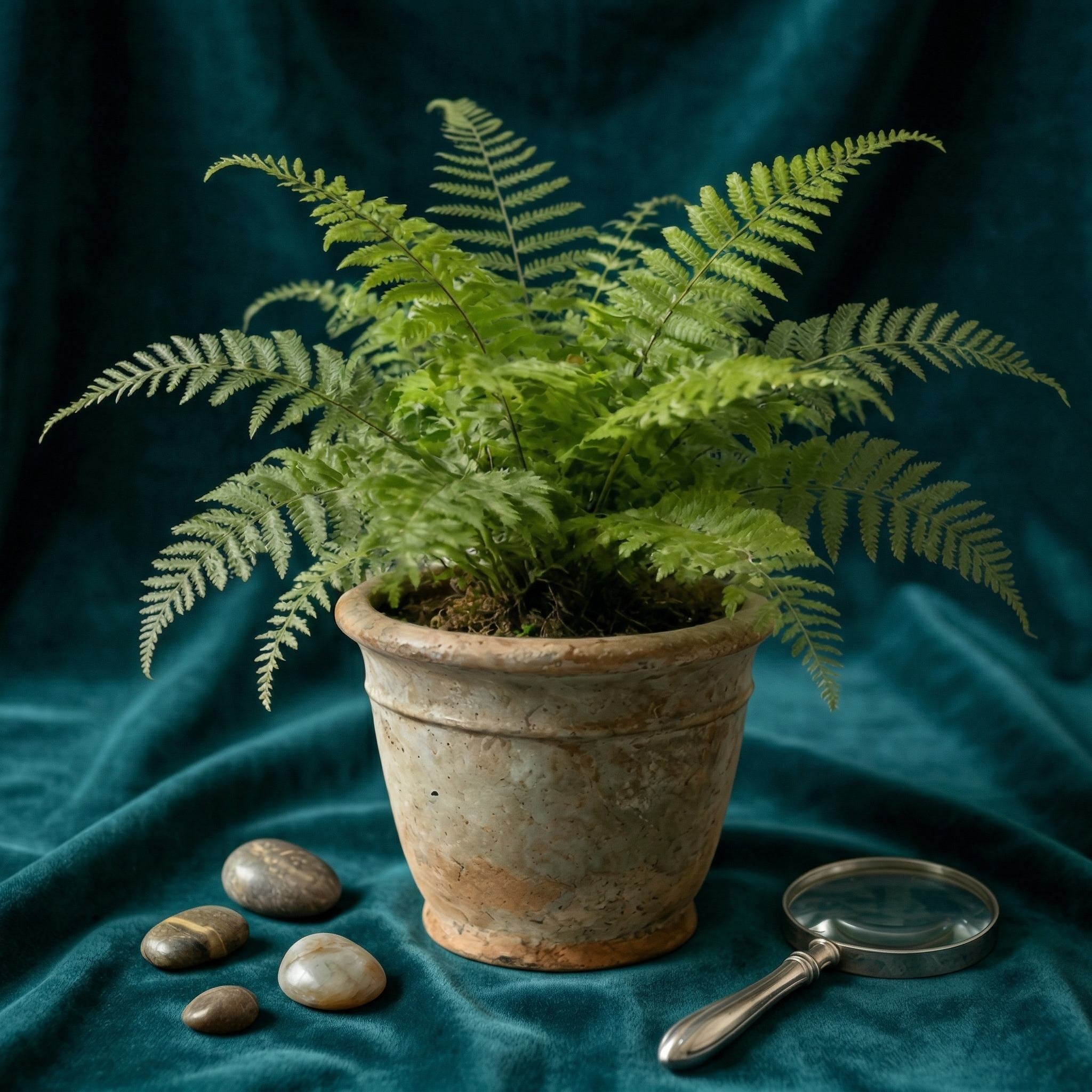 Artificial Fern Plant in Rustic Ceramic Pot