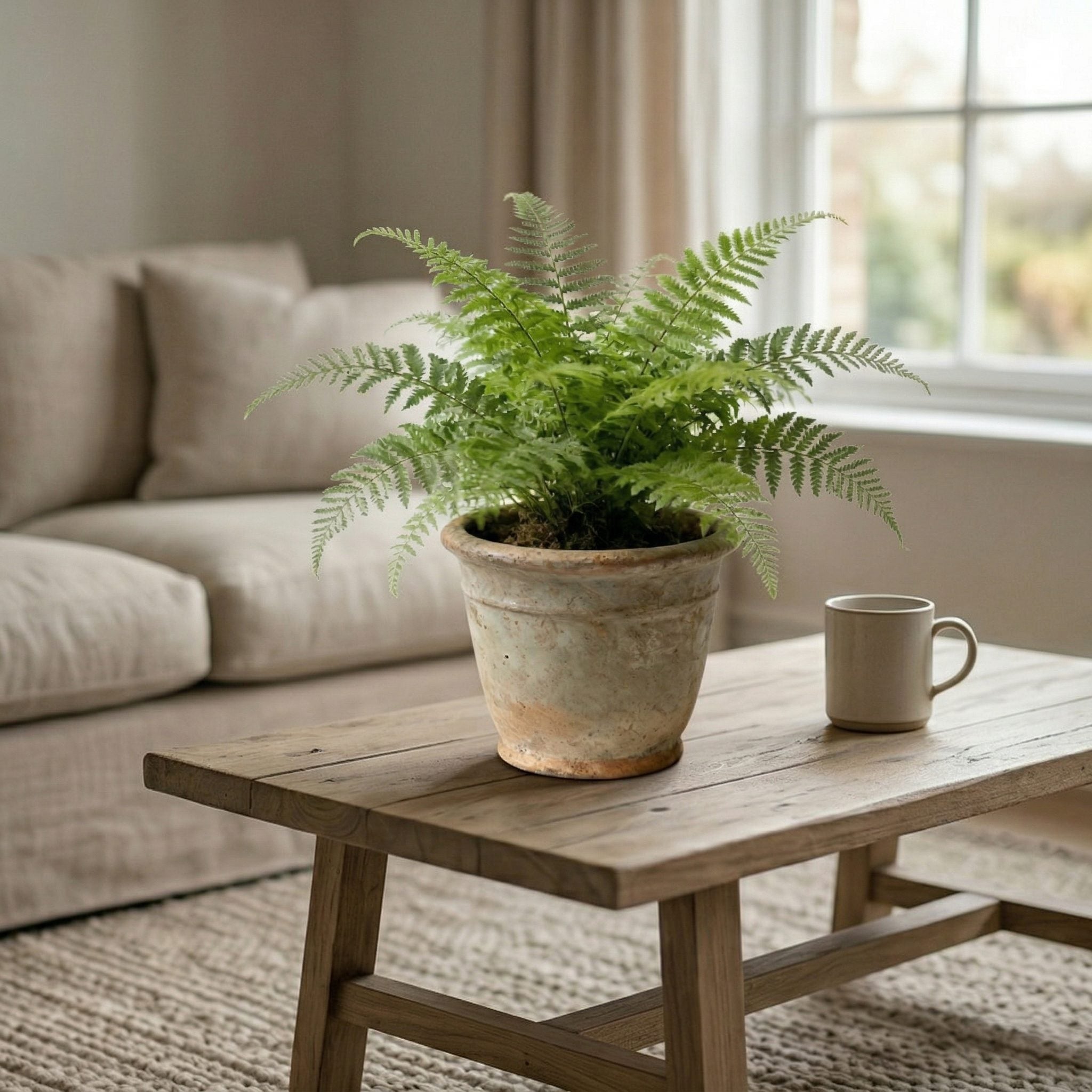 Artificial Fern Plant in Rustic Ceramic Pot