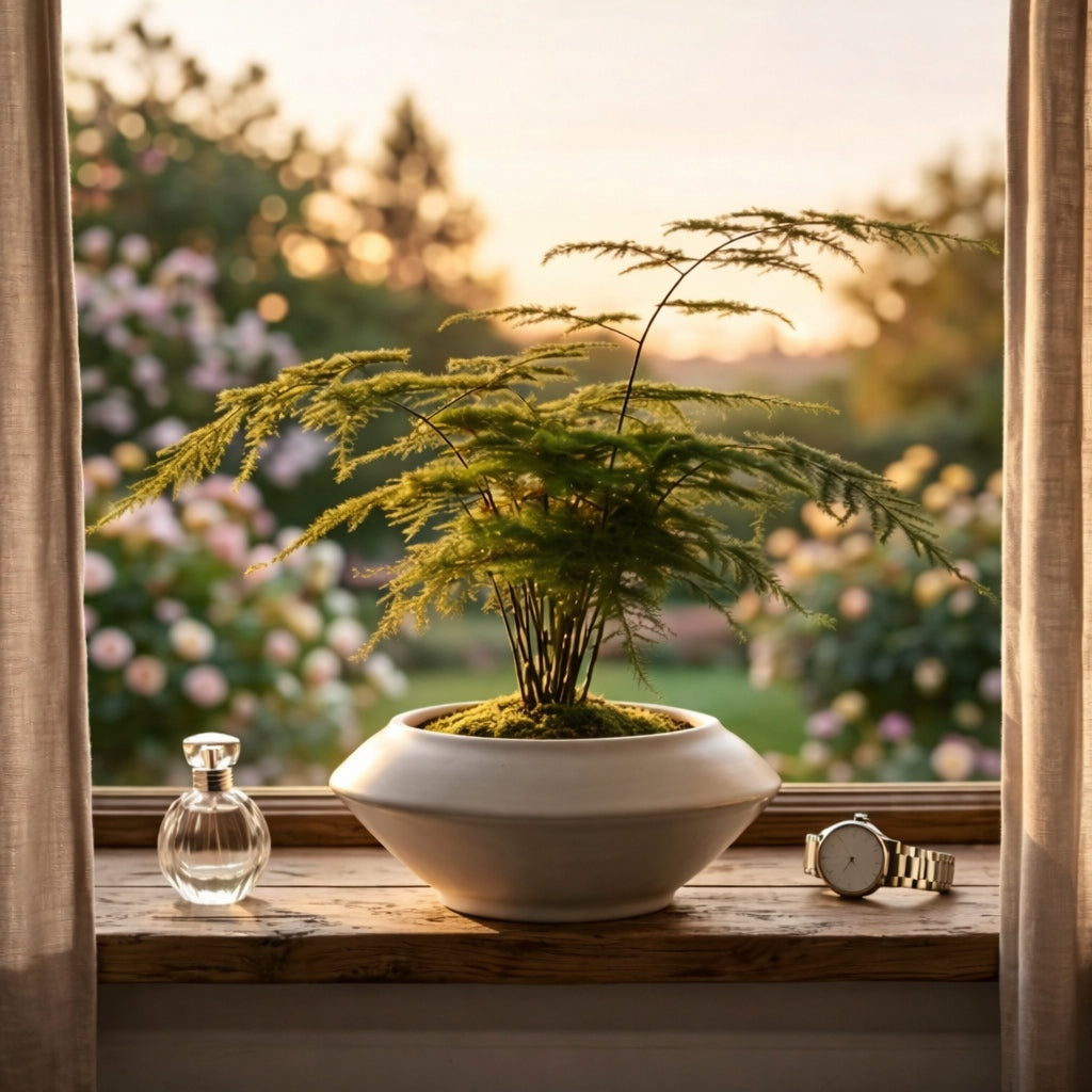 Artificial Asparagus Fern Plant in Decorative Ceramic Pot