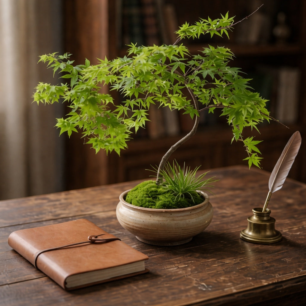 Artificial Japanese Maple Bonsai Tree in Decorative Ceramic Pot