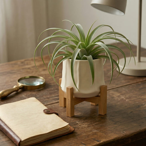Artificial Air Plant in Ceramic Pot with Bamboo Stand